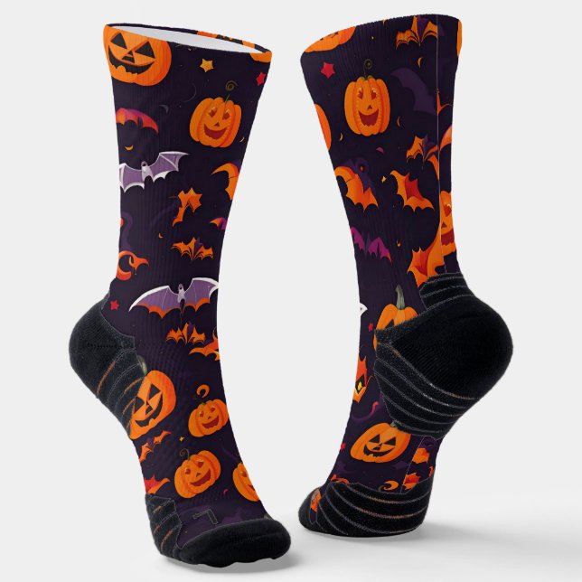 Cute Pumpkins And Bats Socks (Angled)