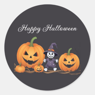 Cute Pumpkins and Little Scarecrow Halloween Classic Round Sticker