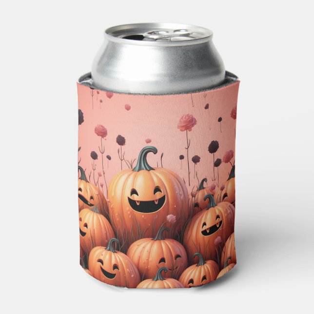 Cute Pumpkins and Roses Can Cooler (Can Front)