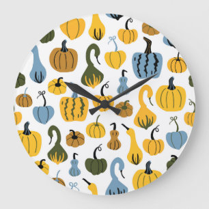 Cute Pumpkins Cartoon Hand Drawn Large Clock