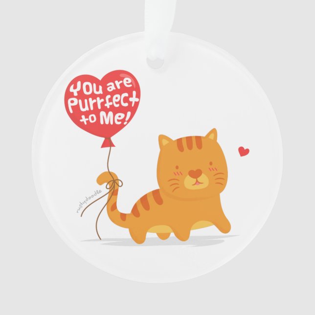Cute Pun Love Humour Kitty Cat Cartoon Ornament (Front)