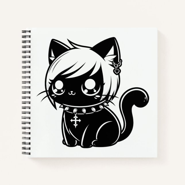 Cute Punk Cat Manga Kitten Kawaii Notebook (Front)