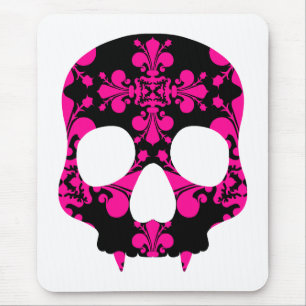Cute punk goth fanged skull hot pink and black mouse pad