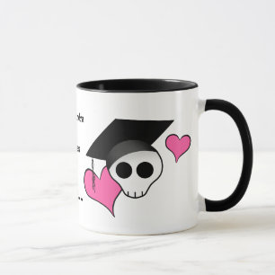 Cute punk goth skull graduation with pink hearts mug