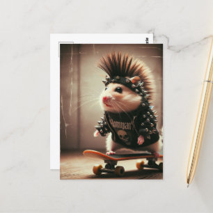 Cute Punk Rock Skateboarding Hamster 1980s  Postcard