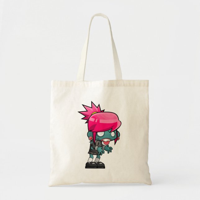 Cute Punk Rock Zombie Girl Illustration Tote Bag (Front)