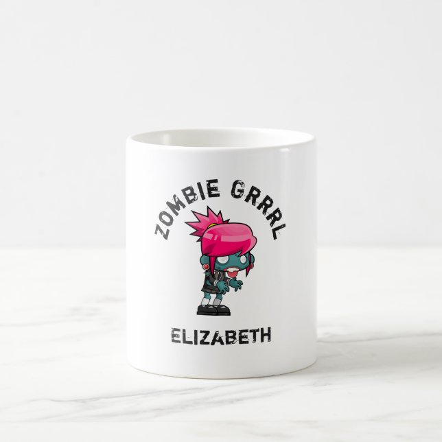 Cute Punk Rock Zombie Grrrl Coffee Mug (Center)