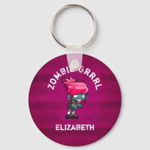 Cute Punk Rock Zombie Grrrl Personalised Key Ring