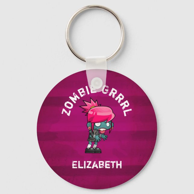 Cute Punk Rock Zombie Grrrl Personalised Key Ring (Front)