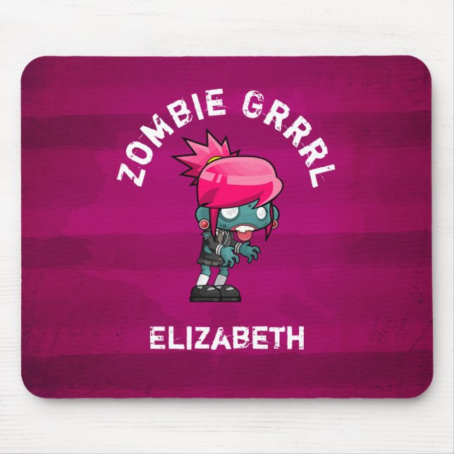 Cute Punk Rock Zombie Grrrl Personalised Mouse Pad (Front)