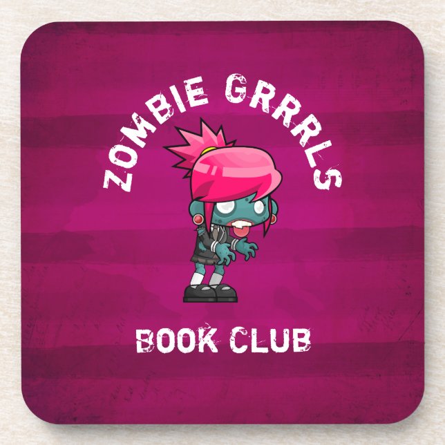 Cute Punk Rock Zombie Grrrls Book Club Coaster (Front)