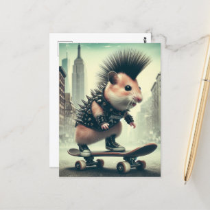 Cute Punk Skateboarding Hamster 1980s style Postcard