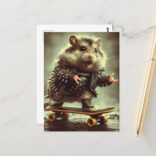 Cute Punk Spiked Jacket Skateboarding Hamster Postcard