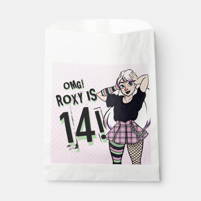 Cute Punk Teen Girl Name Pink 14th Birthday Favour Bag (Front)