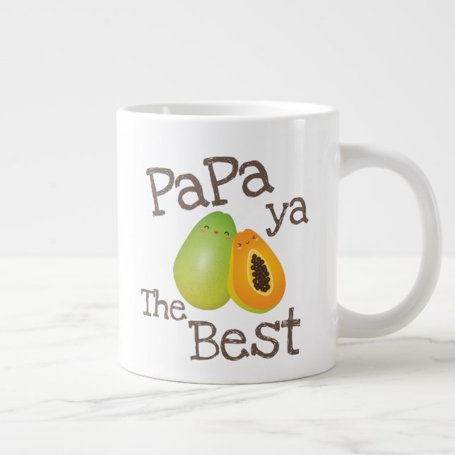 Cute Punny Papaya The Best Funny Fruit Pun For Dad Large Coffee Mug (Right)
