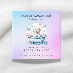 Cute pup dog grooming gradiant color professional square business card