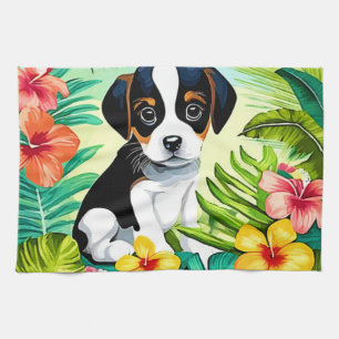 Cute Pup in Paradise Tea Towel