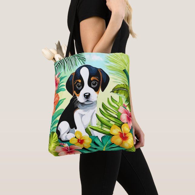 Cute Pup in Paradise Tote Bag (Close Up)