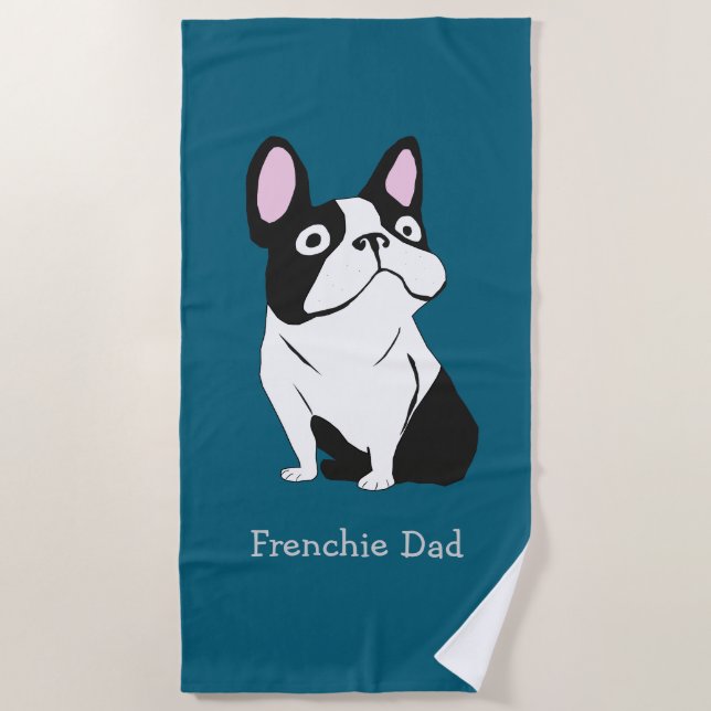 Cute Pup, medium dark blue Beach Towel (Front)