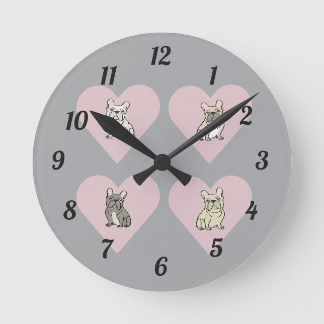 Cute pup round clock (Front)
