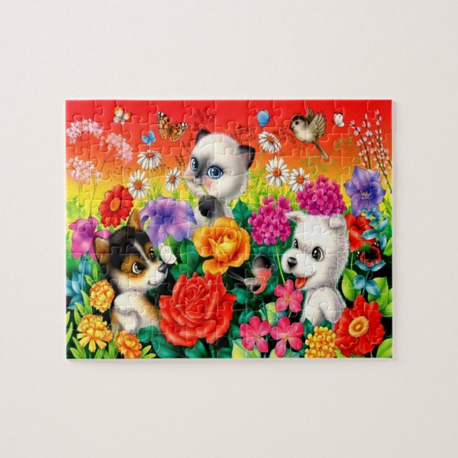 Cute Puppies And Kittens Jigsaw Puzzle (Horizontal)