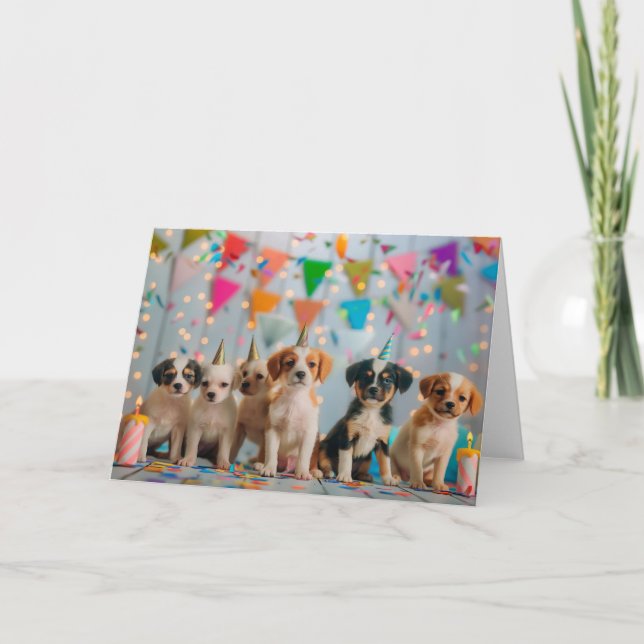 Cute Puppies Birthday Party Celebration Design Card (Front)