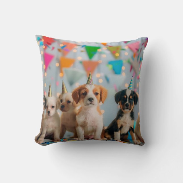Cute Puppies Birthday Party Celebration Design Cushion (Front)