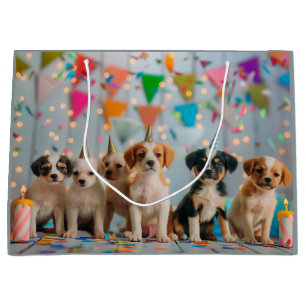 Cute Puppies Birthday Party Celebration Design Large Gift Bag