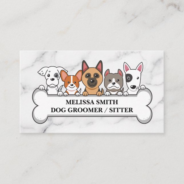 Cute Puppies | Dog Bone | Animal Services Business Card (Front)