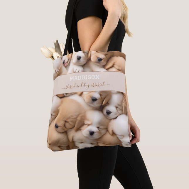 Cute Puppies Dog Lover Name Text Tote bag (Close Up)