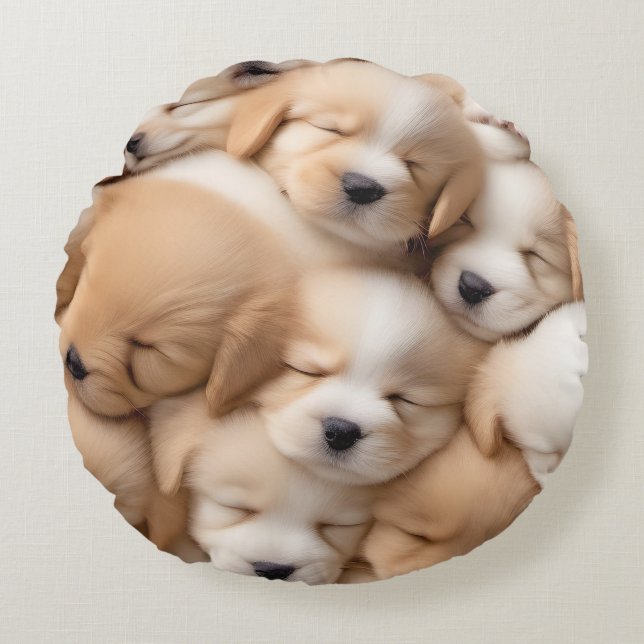 Cute Puppies Dog Lover Round Pillow (Front)