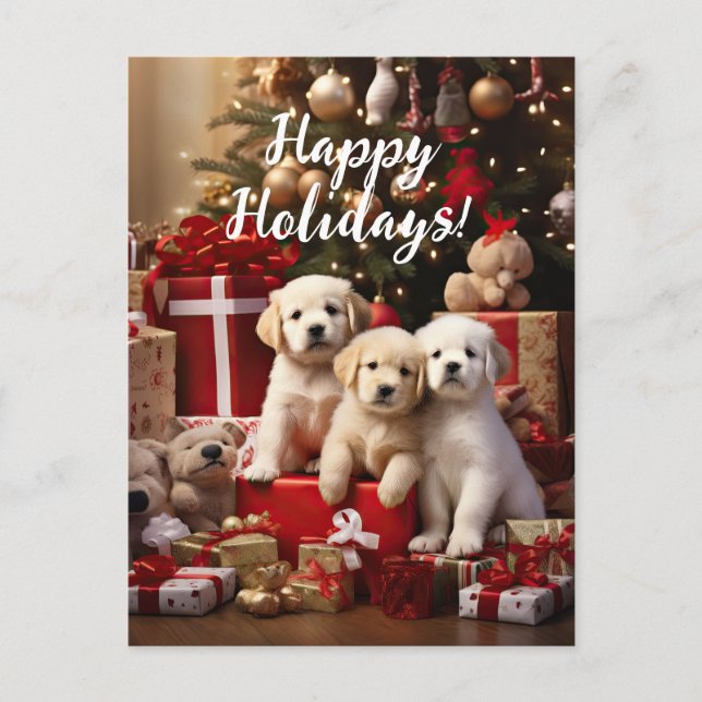 Cute Puppies Dogs Happy Holidays Christmas Postcard (Front)