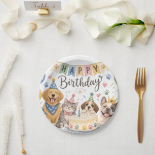 Cute Puppies Happy Birthday Festive Paper Plates
