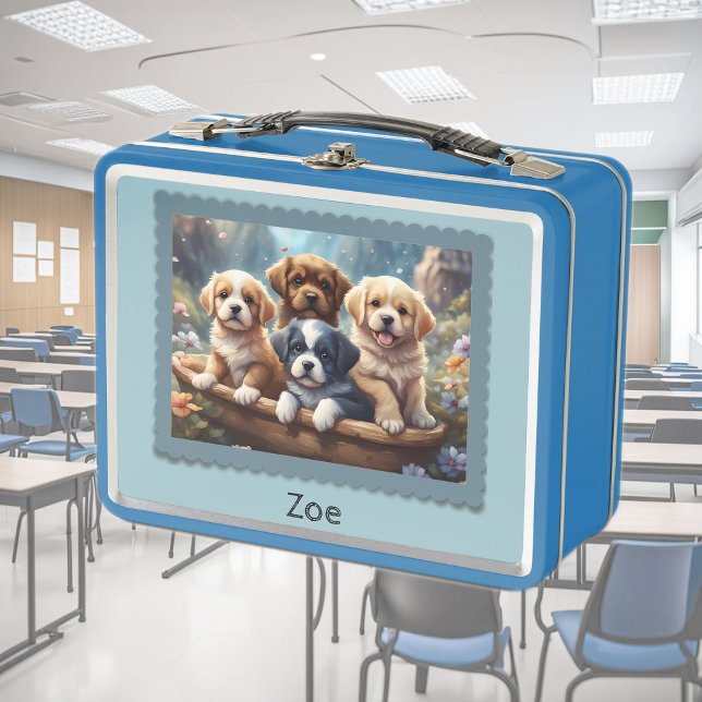 Cute puppies in a basket, custom kids  metal lunch box (Creator Uploaded)