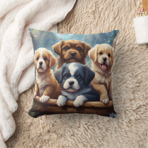 Cute puppies in a basket, kids cushion
