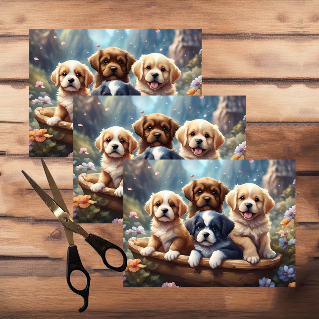 Cute puppies in a basket, kids  tissue paper (Creator Uploaded)
