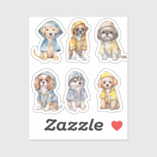 Cute Puppies in Raincoats Stickers