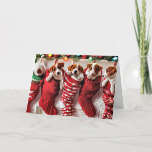 Cute puppies inside Christmas Stockings Holiday Card
