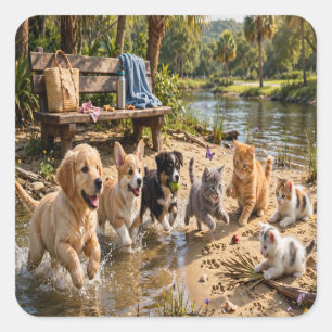Cute Puppies & Kittens Riverside Adventure Sticker