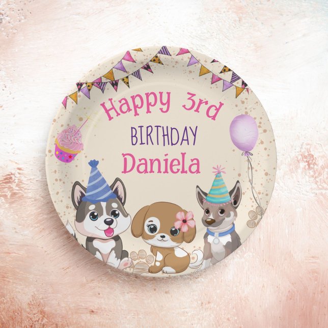 Cute puppies puppy birthday party  paper plate (Creator Uploaded)