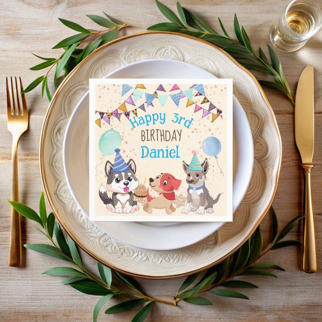 Cute puppies puppy party personalised name  napkin (Cute puppies puppy party personalized name napkins pawty dog themed party printed napkins)