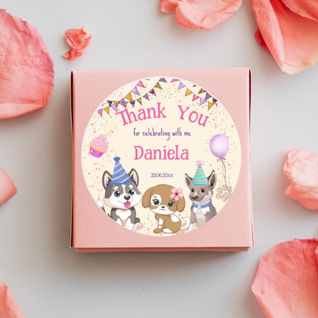 Cute puppies puppy party thank you classic round sticker (Creator Uploaded)