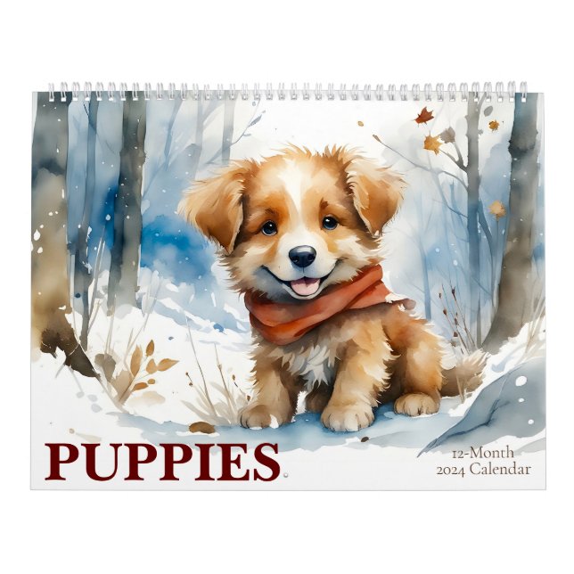 Cute Puppies Watercolor Art 12-Month 2024 Calendar (Cover)