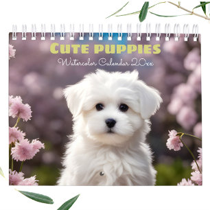 Cute Puppies Watercolor Seasonal Dog Lover Calendar