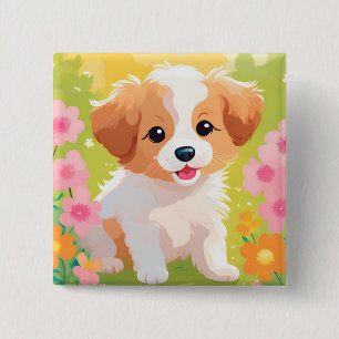Cute Puppy 15 Cm Square Badge