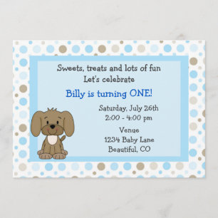 Cute Puppy 1st Birthday Invitation for Boys