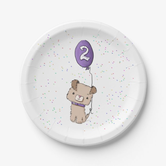 Cute Puppy, 2nd birthday paper plates, kids party Plate (Front)