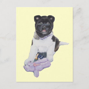 Cute puppy akita and teddy realist art postcard