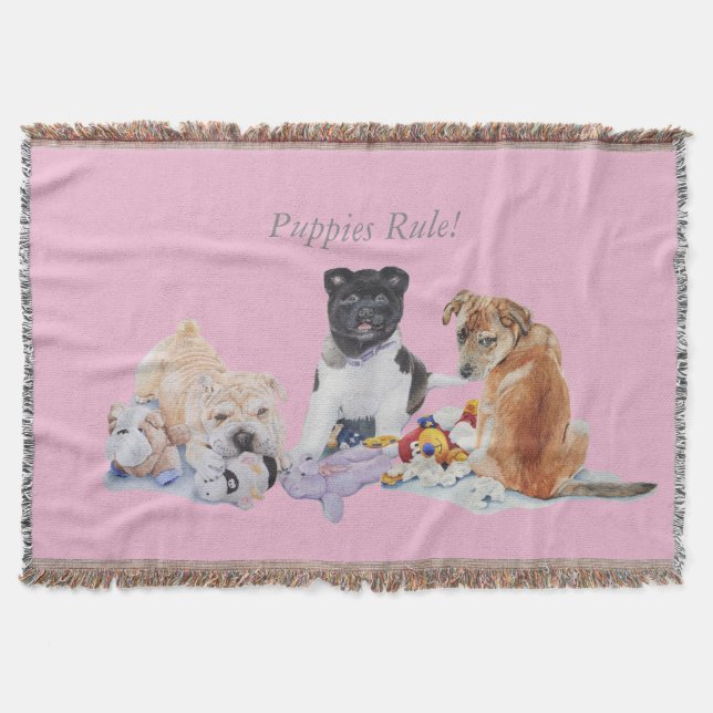 cute puppy akita shar pei teddy mixed breed dog throw blanket (Front)