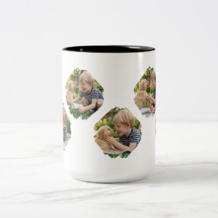Cute Puppy And Boy 5 Imaged Two-Tone Coffee Mug